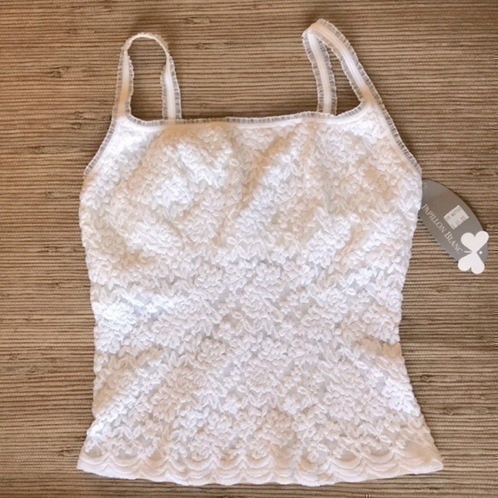 Papillon Blanc White Lace Tank Top Cami Bra Size L NWT Made in Canada